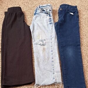 Black, Light Blue, and Dark Blue Pants Trio